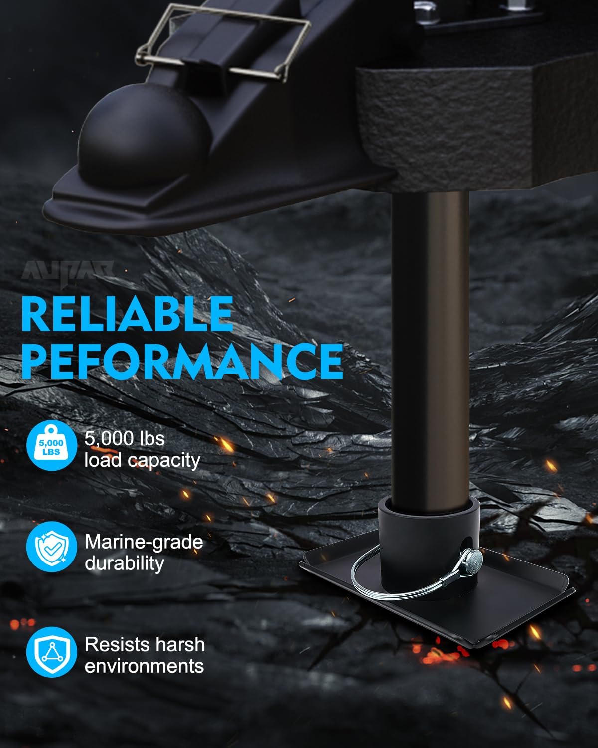 Aupar Trailer Jack Foot Plate with Pin Base, 5000lbs Capacity Foot Pad Compatible with Boat Trailer Jack Tongue Parts, Boat Hitch Camper, RV, A-Frame Boat - Black - Image 3