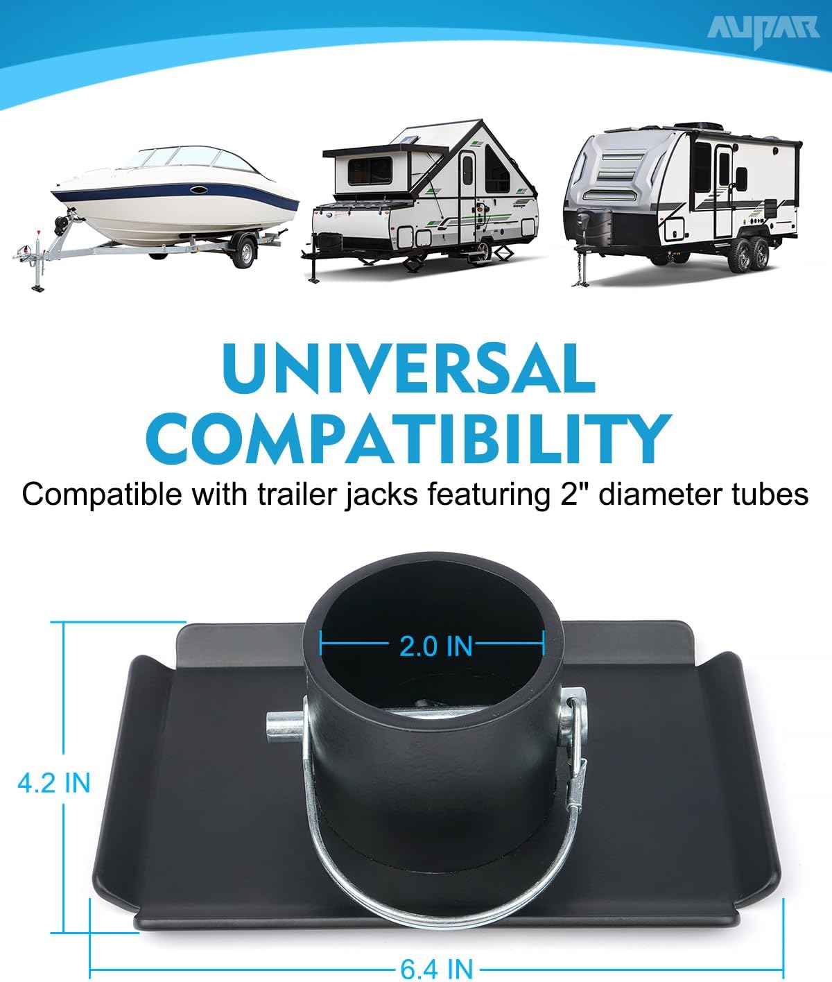 Aupar Trailer Jack Foot Plate with Pin Base, 5000lbs Capacity Foot Pad Compatible with Boat Trailer Jack Tongue Parts, Boat Hitch Camper, RV, A-Frame Boat - Black - Image 5