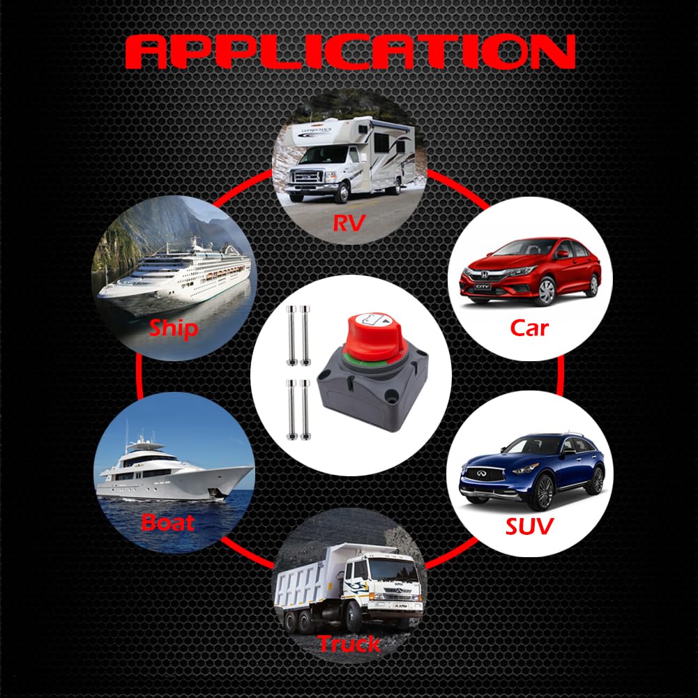 Ampper Battery Disconnect Switch 12V - 48V, Marine Battery Switch Disconnect Power Cut Shut Off for Car, Vehicle, RV and Boat (On/Off) - Image 7