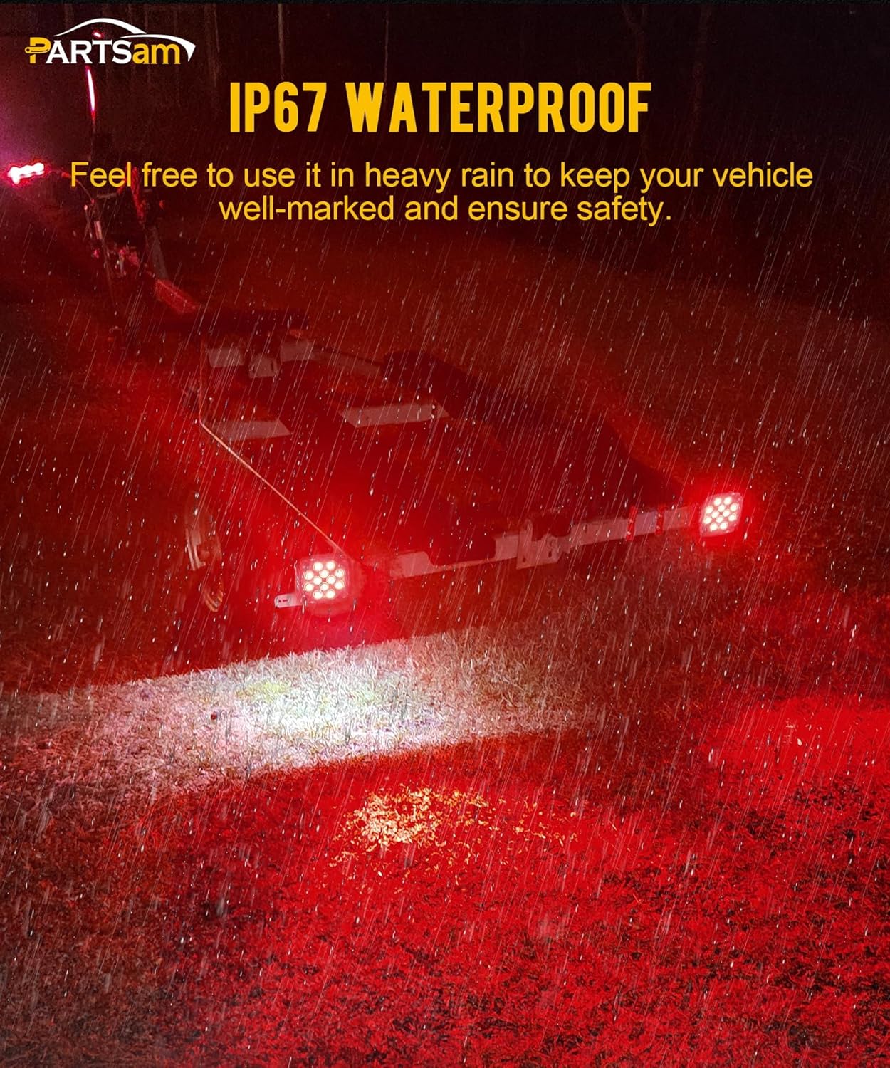Partsam Pair Slim Square LED Trailer Light Submersible Tail Lights 15 Red 4 White LEDs 5050 SMD Stop Turn Tail with Side Clearance and License Lights for Under 80" Boat Trailer 12V IP67 Red Lens - Image 6