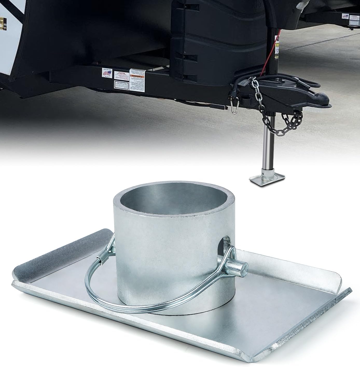 Aupar Trailer Jack Foot Plate with Pin Base, 5000lbs Capacity Foot Pad Compatible with Boat Trailer Jack Tongue Parts, Boat Hitch Camper, RV, A-Frame Boat - Black - Image 7