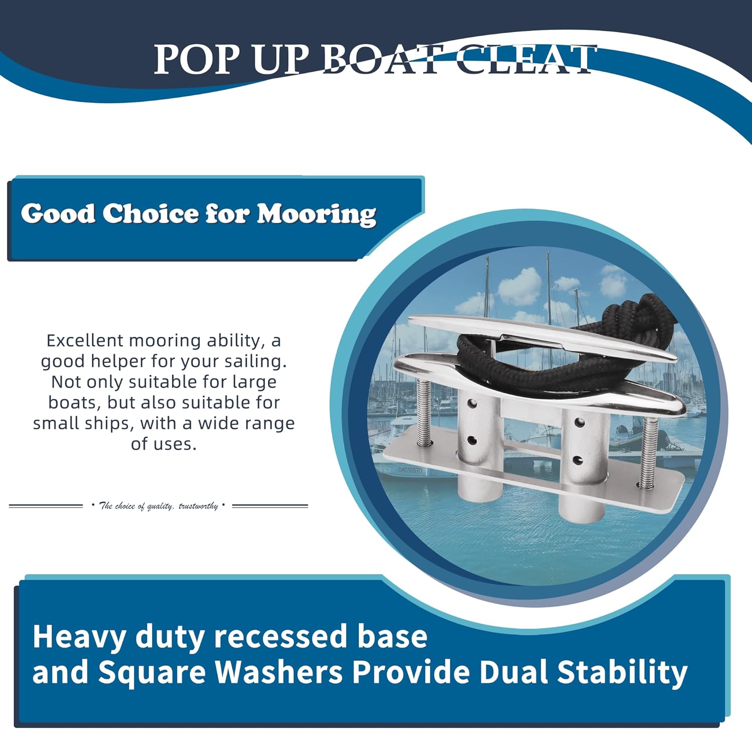 SHENGHUISS Boat Cleats 316 Stainless Steel Pop Up Cleat Retractable Heavy Duty Pull Up Cleat Flush Mount Deck Cleats with Backing Plate and Lock Nuts(5"/6"/8"/10") - Image 5