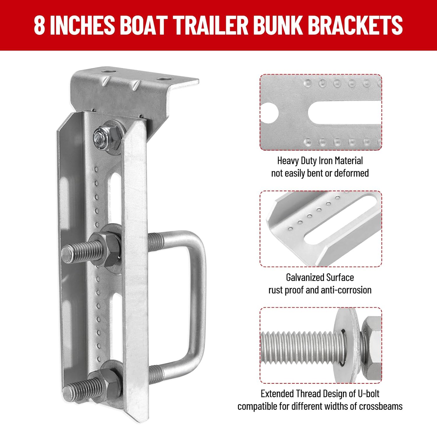 Racewill 4 Pack 8"/10"/12" Boat Trailer Bunk Brackets for 1.5" x 3", 2" x 3", 3" x 3" Boat Trailer Crossmember