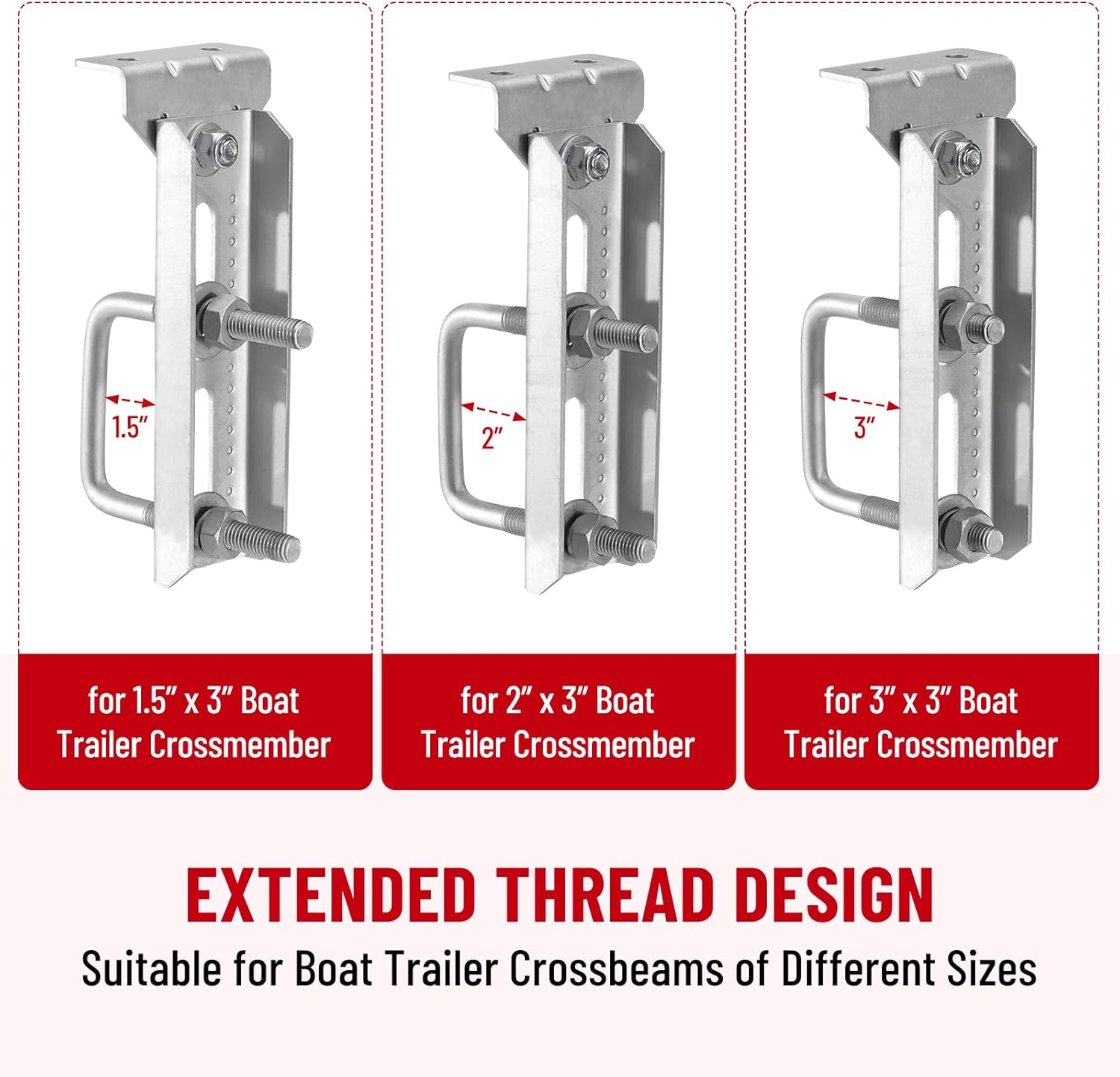 Racewill 4 Pack 8"/10"/12" Boat Trailer Bunk Brackets for 1.5" x 3", 2" x 3", 3" x 3" Boat Trailer Crossmember - Image 2