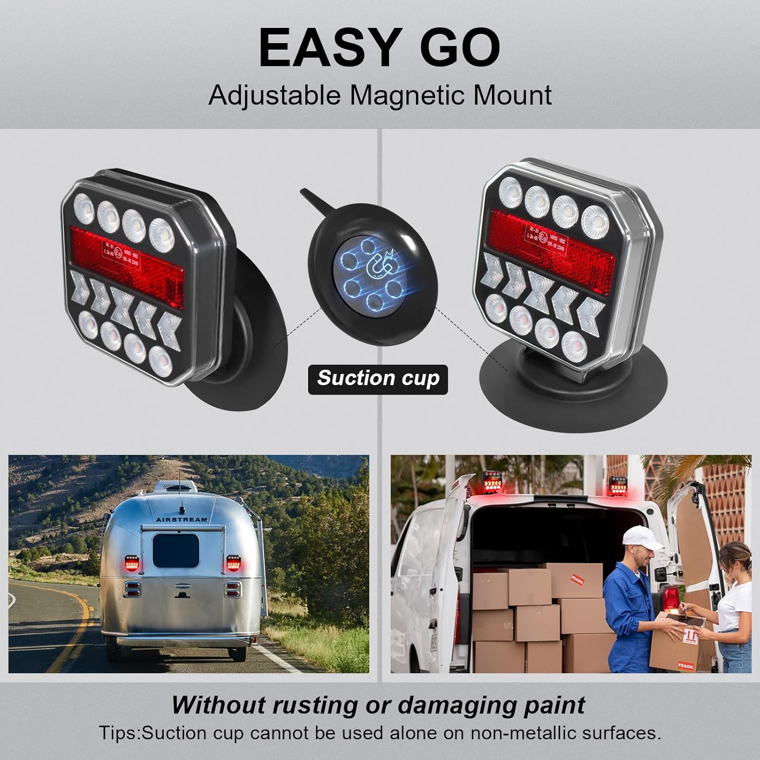Agrieyes USB-C Wireless Trailer Lights, Adjustable Magnetic Tow Light with Retroreflectors, Rechargeable Towing Light Kit Reverse for Trucks, Boat, RV, Vehicle, Caravan - Image 2