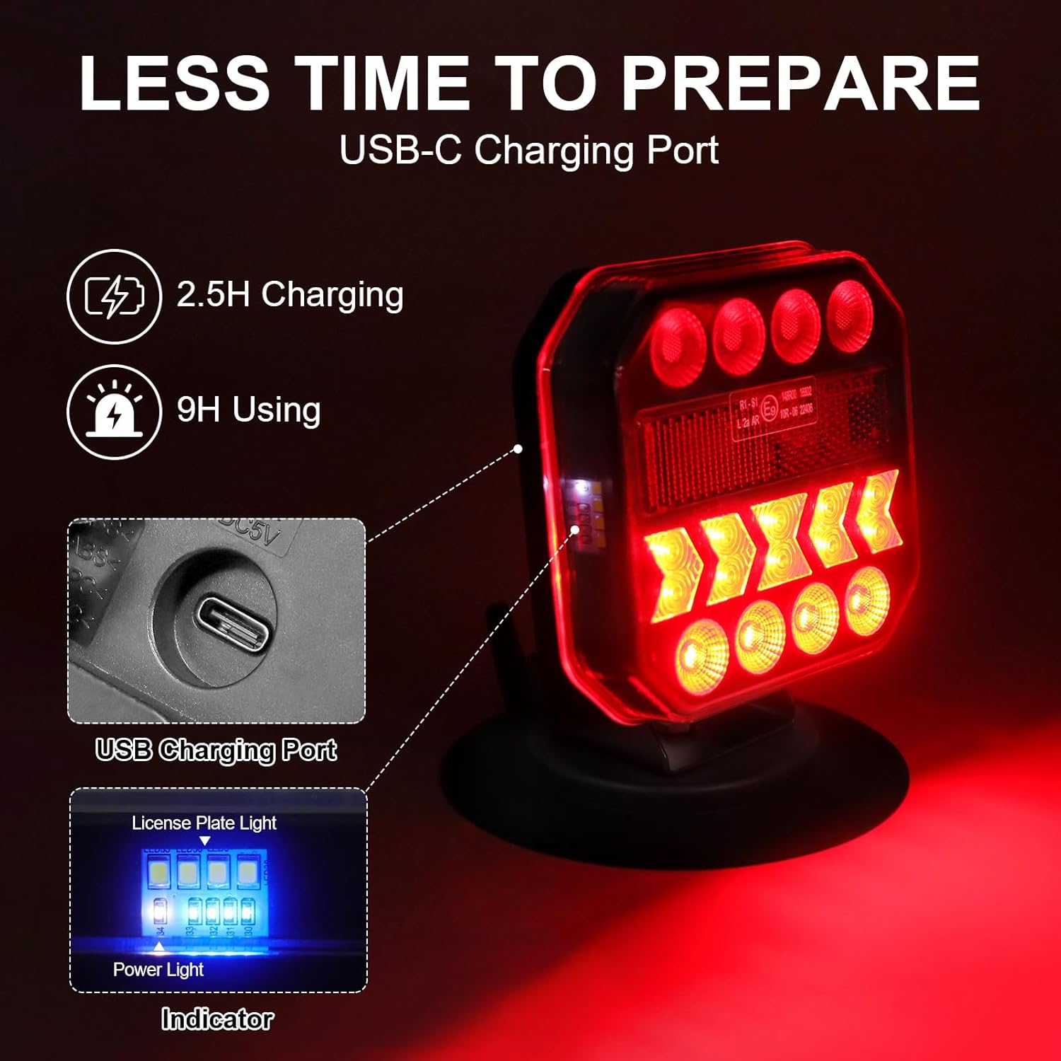 Agrieyes USB-C Wireless Trailer Lights, Adjustable Magnetic Tow Light with Retroreflectors, Rechargeable Towing Light Kit Reverse for Trucks, Boat, RV, Vehicle, Caravan - Image 3