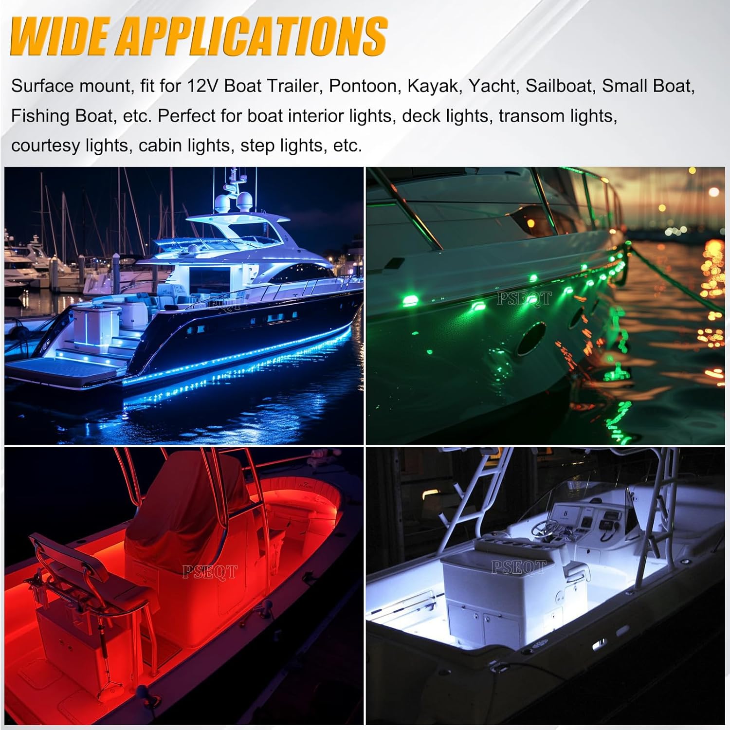 PSEQT 6Pcs 4LED RGBW Boat Courtesy Lights, 4-color 3.8'' Oval Waterproof Marine Interior Deck Transom Stern Navigation Lights for Pontoon Fishing Boat Bass Sailboat Kayak Yacht - Image 2
