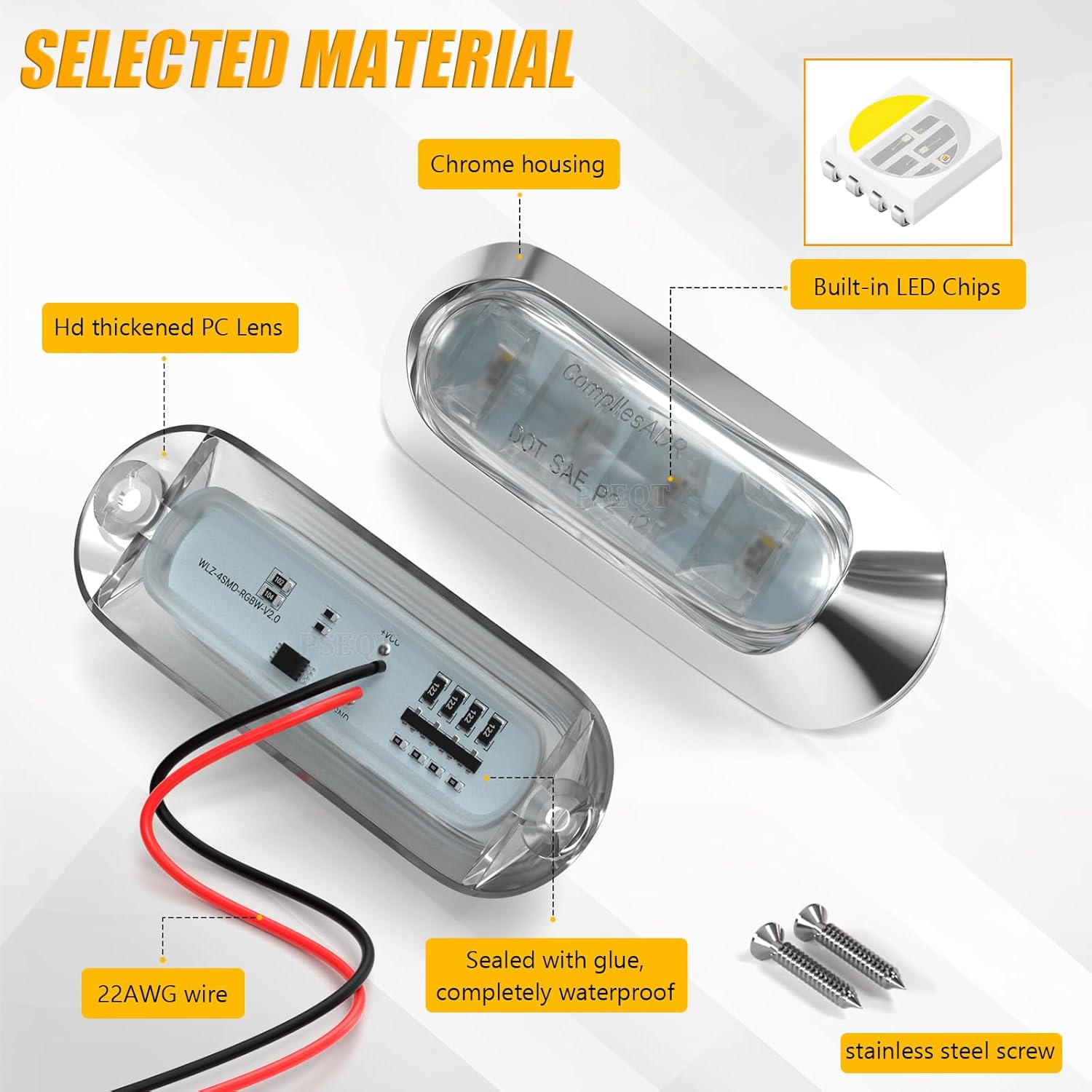 PSEQT 6Pcs 4LED RGBW Boat Courtesy Lights, 4-color 3.8'' Oval Waterproof Marine Interior Deck Transom Stern Navigation Lights for Pontoon Fishing Boat Bass Sailboat Kayak Yacht - Image 4