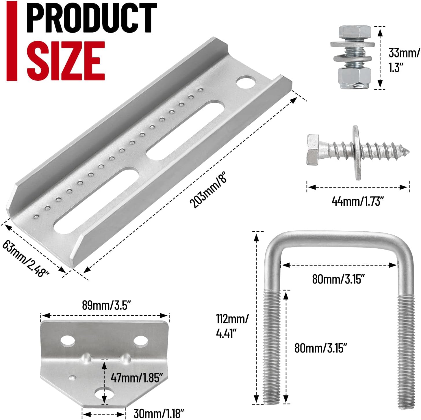 Racewill 4 Pack 8"/10"/12" Boat Trailer Bunk Brackets for 1.5" x 3", 2" x 3", 3" x 3" Boat Trailer Crossmember - Image 6