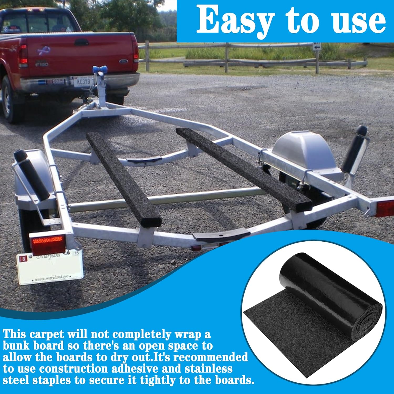 DECOHS Boat Trailer Bunk Carpet - Marine Trailer Bunk Carpet - Trailer Boat Bunk Padding for Outdoor Boat Trailer Jet Ski Ramp Garage Dock - Image 4