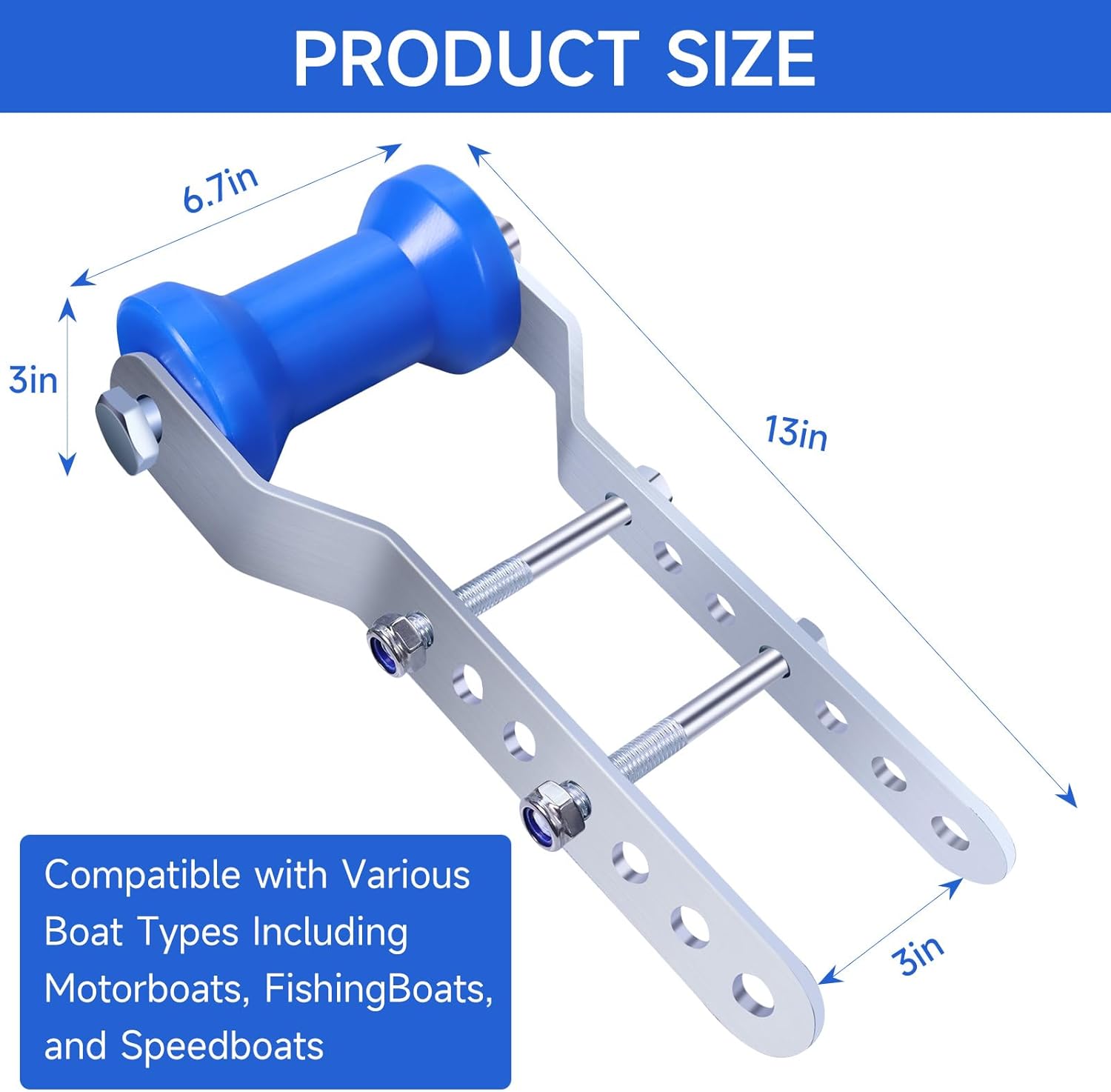 Updated 5" Boat Trailer Rollers with Brackets Blue Adjustable Keel Roller Assembly Galvanized Steel Fit 3" Tongue