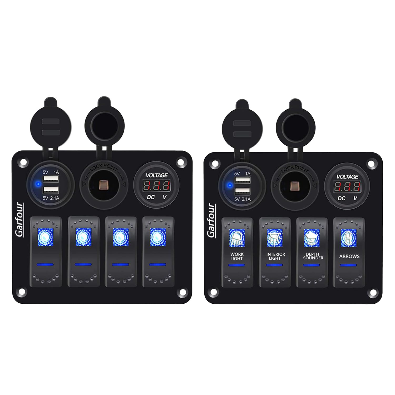 Garfour 4 Gang Boat Switch Panel, Marine-Grade Waterproof Aluminum Switch Panel with 12V Voltmeter, 3.1A Dual USB Charger &Lighter Socket - Universal for Marine, RV, Truck Control Dashboards - Image 7