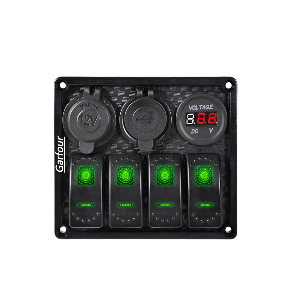 Garfour 4 Gang Boat Switch Panel, Marine-Grade Waterproof Aluminum Switch Panel with 12V Voltmeter, 3.1A Dual USB Charger &Lighter Socket - Universal for Marine, RV, Truck Control Dashboards - Image 8