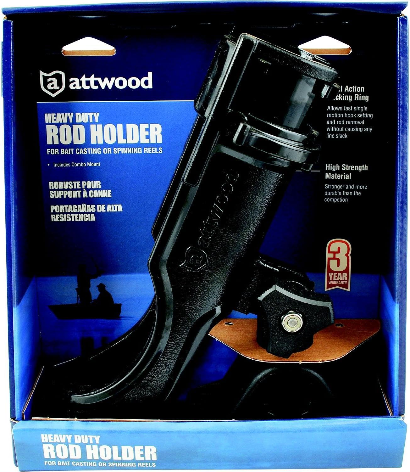 Attwood 5009-4 Heavy-Duty Adjustable Rod Holder with Combo Mount, Black Finish