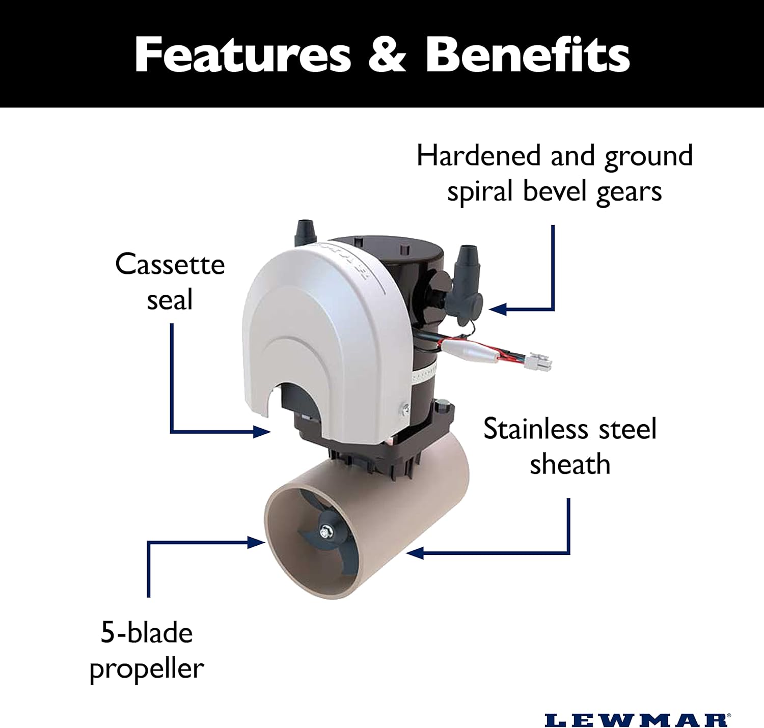 Lewmar 110TT Boat Thruster Kit 1.5 W, Single 5-Blade Propeller, 1.5kW 2.0 HP 12-Volt Motor with Joystick Control, 7-Meter Cable, Thrust Tunnel, Fuse and Holder - Image 3