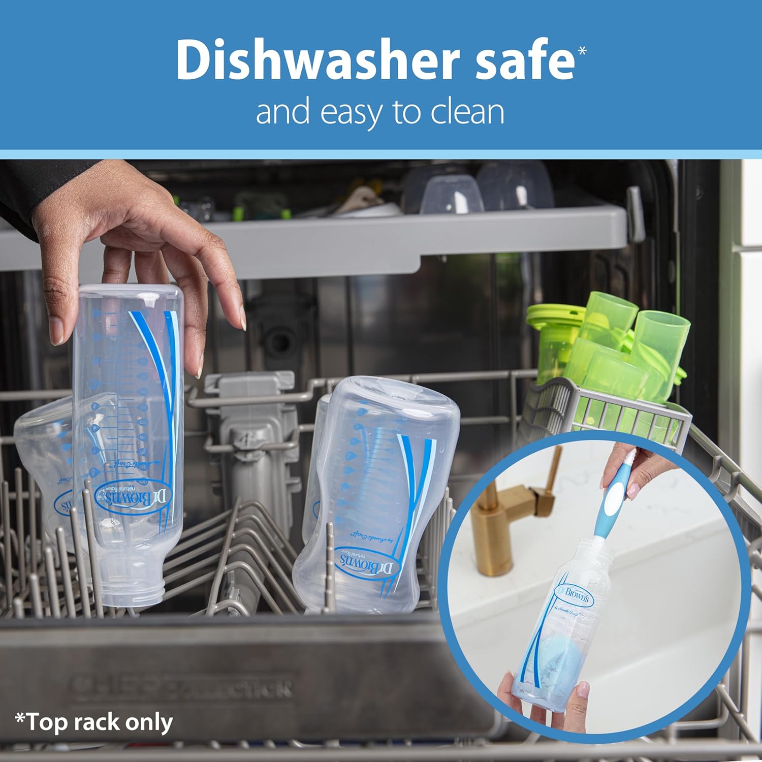 Dr. Brown's Natural Flow Anti-Colic Options+ Narrow Baby Bottle, 8 oz/250 mL, with Level 1 Slow Flow Nipples, 0m+, 4 Pack - Image 6