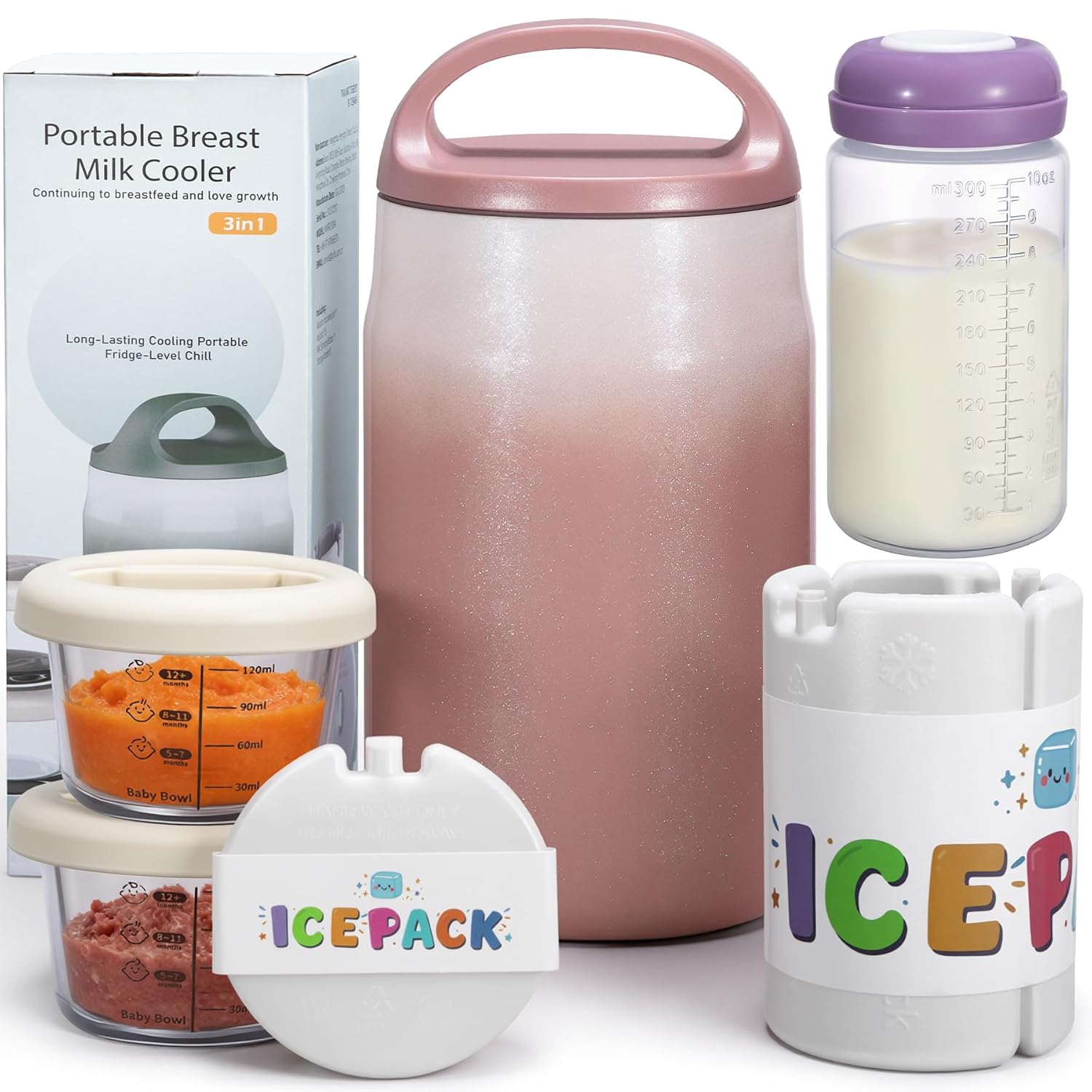 3-in-1 Breast Milk Cooler for 24H 360° Cooling, 11oz Breastmilk Chiller with Bottle & 8oz Baby Food Containers & 27oz Insulated Food Jar, Fits from Baby to Adult for Outdoor, Work & Travel - Green - Image 7