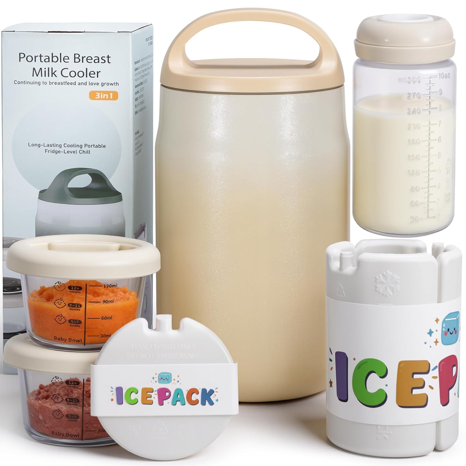 3-in-1 Breast Milk Cooler for 24H 360° Cooling, 11oz Breastmilk Chiller with Bottle & 8oz Baby Food Containers & 27oz Insulated Food Jar, Fits from Baby to Adult for Outdoor, Work & Travel - Green - Image 8