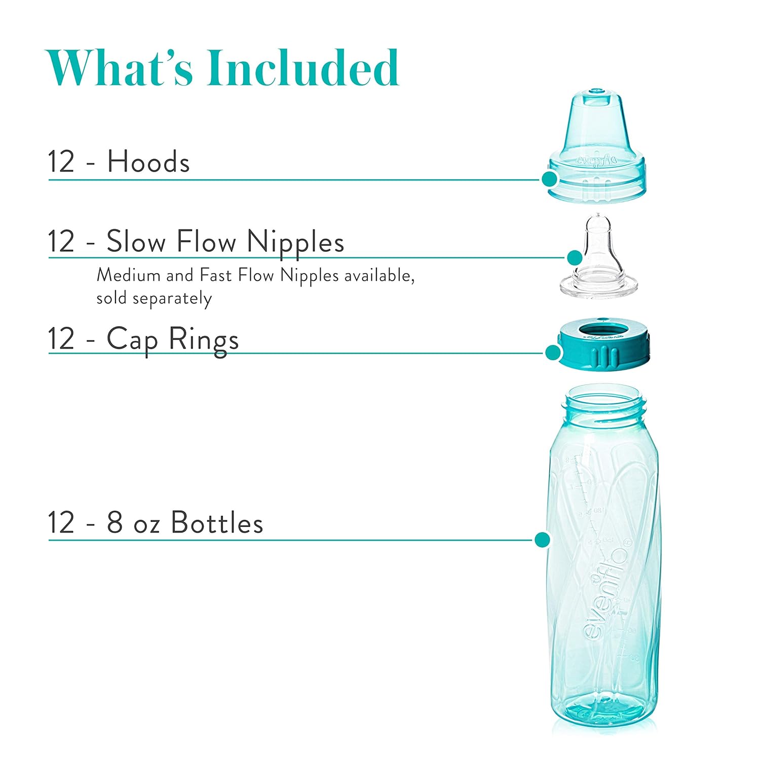 Evenflo Feeding Classic Tinted Plastic Standard Neck Bottles for Baby, Infant and Newborn, Pink/Lavender/Teal, 8 Oz, 12 Bottles - Image 4