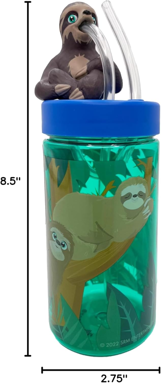 SIP WITH ME Kids Water Bottle, Toddler Cups, Tumbler with Lid and Straw, Travel Sippy Cup for Water or Milk, Kids Cups with Lids for Toddlers 3 and Up, BPA Free Plastic, 12 oz (Trend Zoo Sloth)