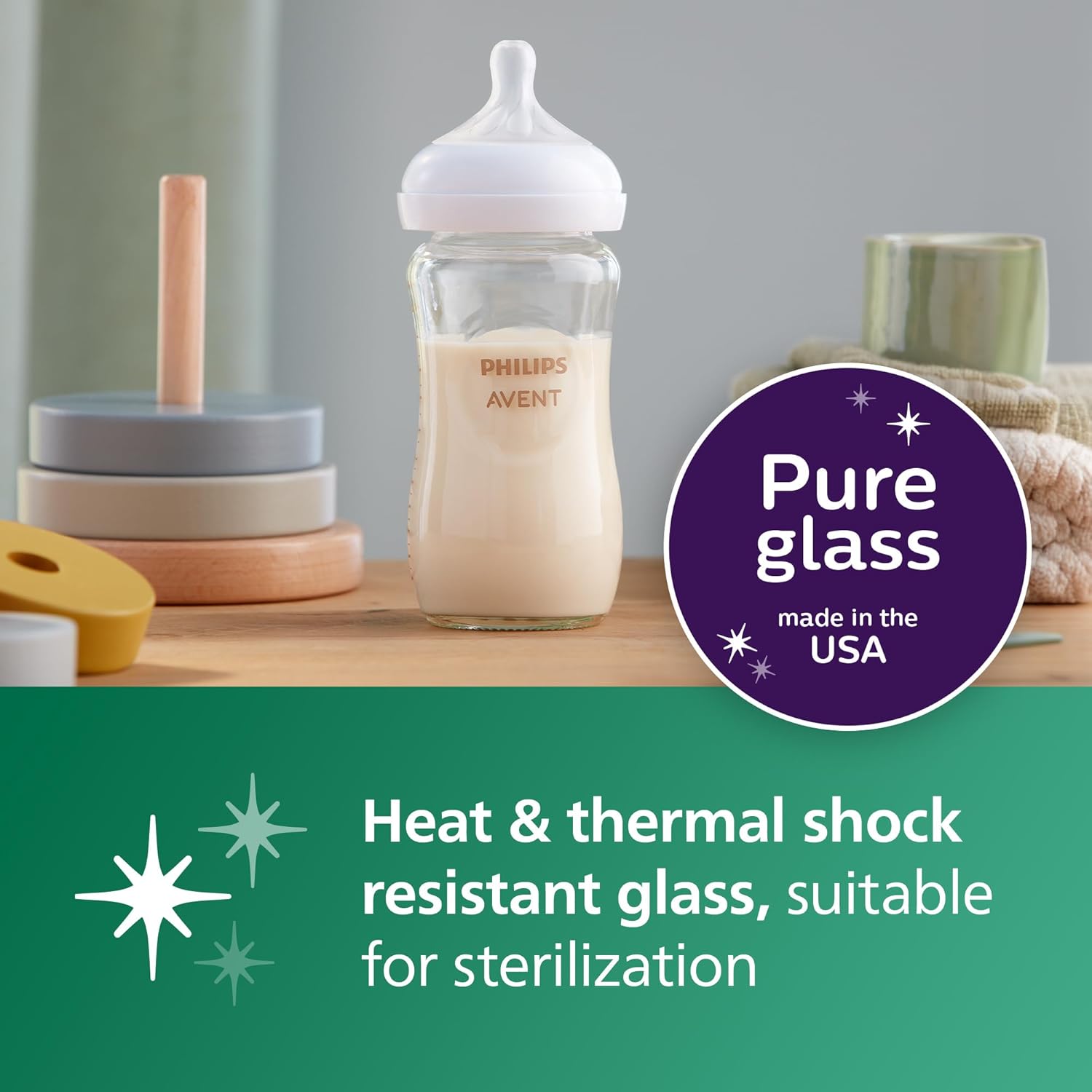 Philips Avent Glass Natural Bottle with Natural Response Nipple, Baby Gift Set, SCD858/01 - Image 2