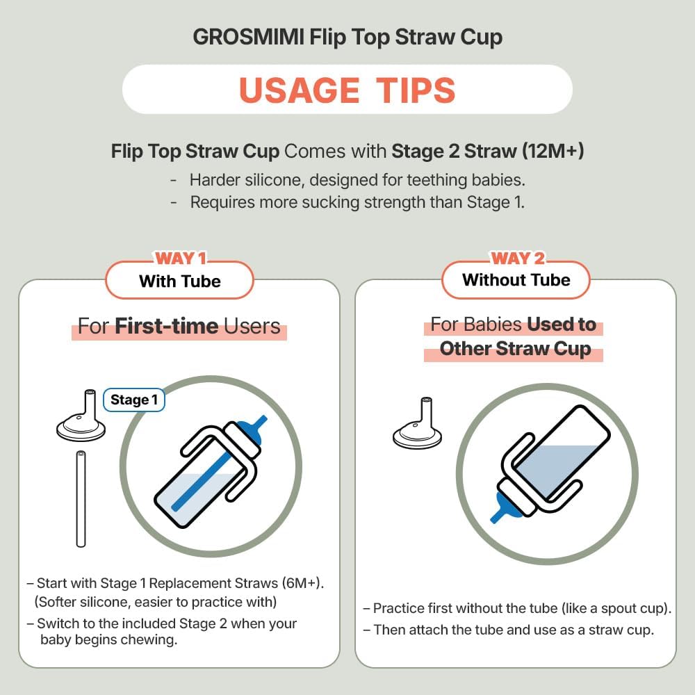 GROSMIMI Flip Top Spill Proof Sippy Cup, PPSU, BPA Free, 10 oz, Stage 2 Straw for Toddlers (Dinosaur)