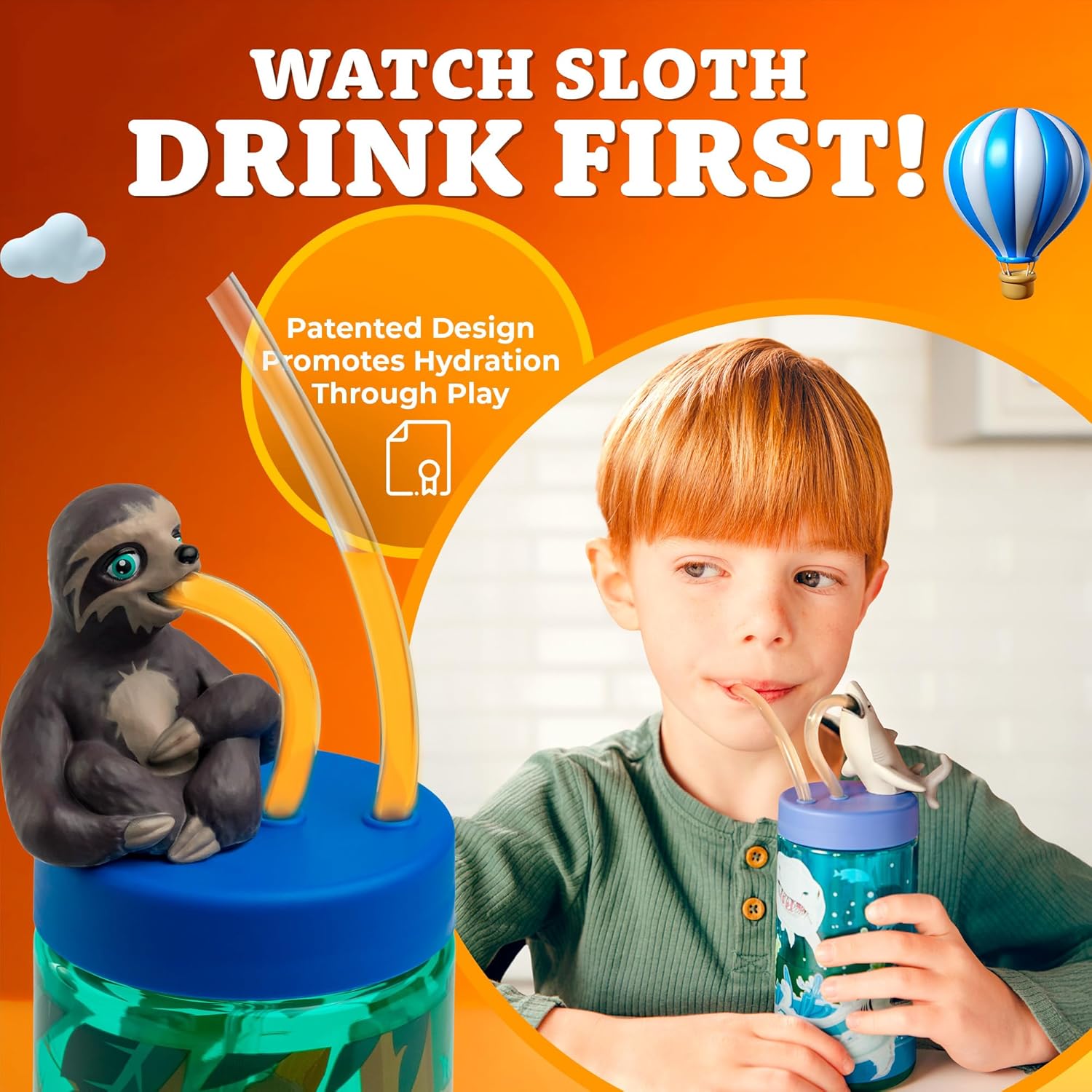 SIP WITH ME Kids Water Bottle, Toddler Cups, Tumbler with Lid and Straw, Travel Sippy Cup for Water or Milk, Kids Cups with Lids for Toddlers 3 and Up, BPA Free Plastic, 12 oz (Trend Zoo Sloth) - Image 3