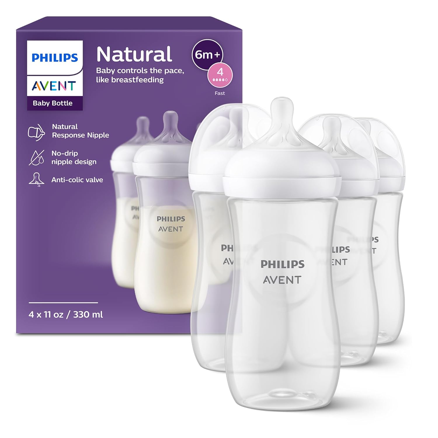 Philips Avent Natural Baby Bottles with Natural Response Nipples (Medium Flow, Flow 3), 9oz, 4-Pack, SCY903/04 - Image 9