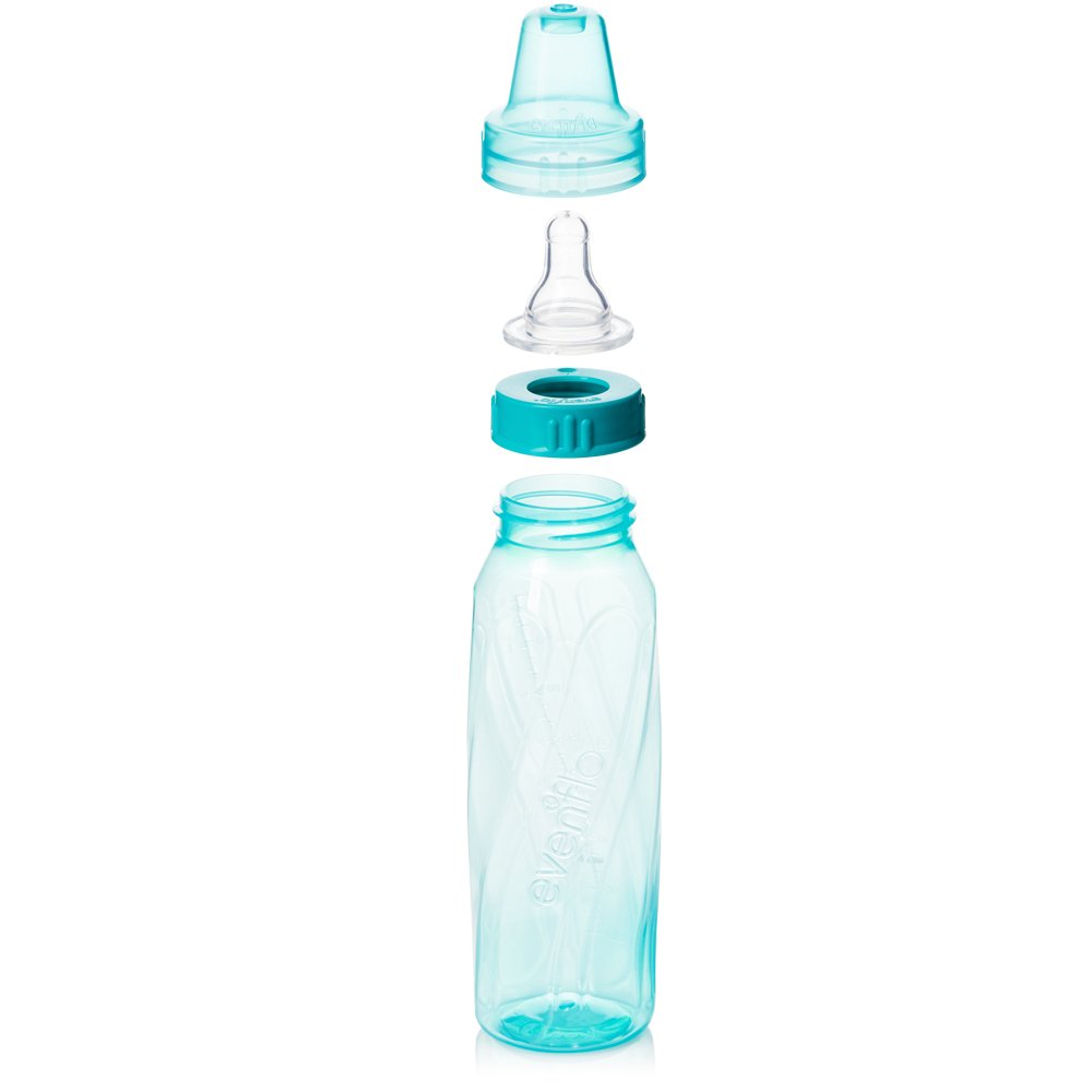 Evenflo Feeding Classic Tinted Plastic Standard Neck Bottles for Baby, Infant and Newborn - Teal/Green/Blue, 8 Ounce (Pack of 12) - Image 4