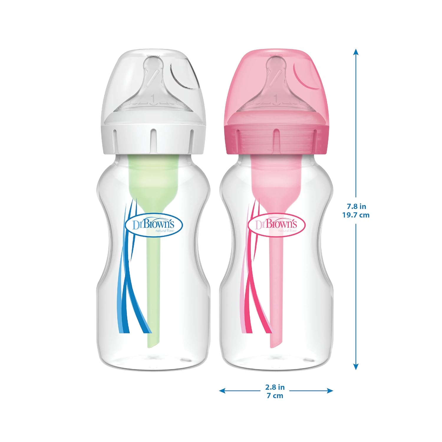 Dr. Brown's Natural Flow Anti-Colic Options+ Wide-Neck Baby Bottles 9 oz/270 mL, with Level 1 Slow Flow Nipple, 4 Count, 0m+ - Image 2