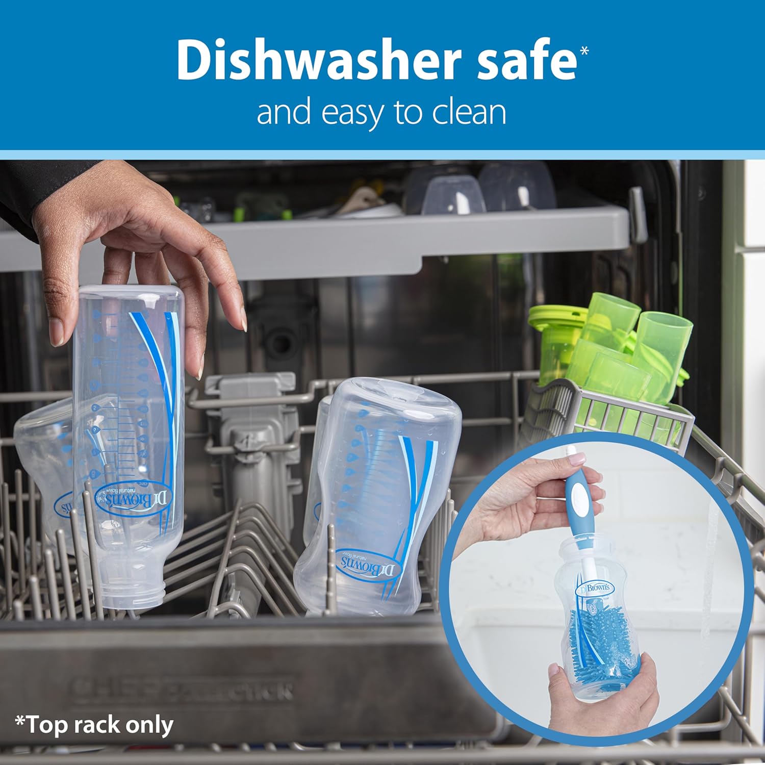 Dr. Brown's Natural Flow Anti-Colic Options+ Wide-Neck Baby Bottles 9 oz/270 mL, with Level 1 Slow Flow Nipple, 4 Count, 0m+ - Image 8