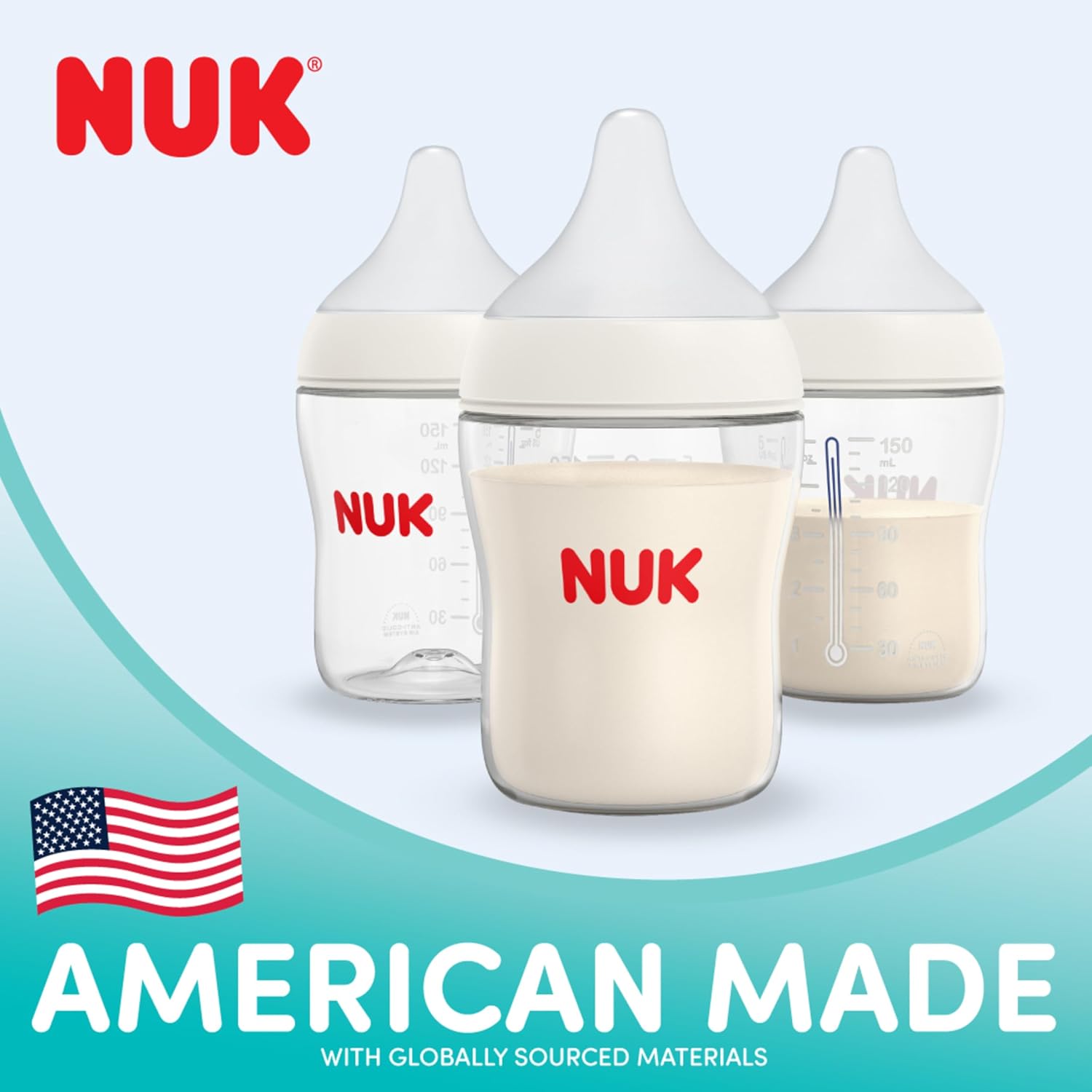 NUK Perfect Match 2-in-1 Natural and Anti-Colic Bottle with Medium Flow, Wide, Adaptable Nipple, 5oz., 4 Pack, BPA Free