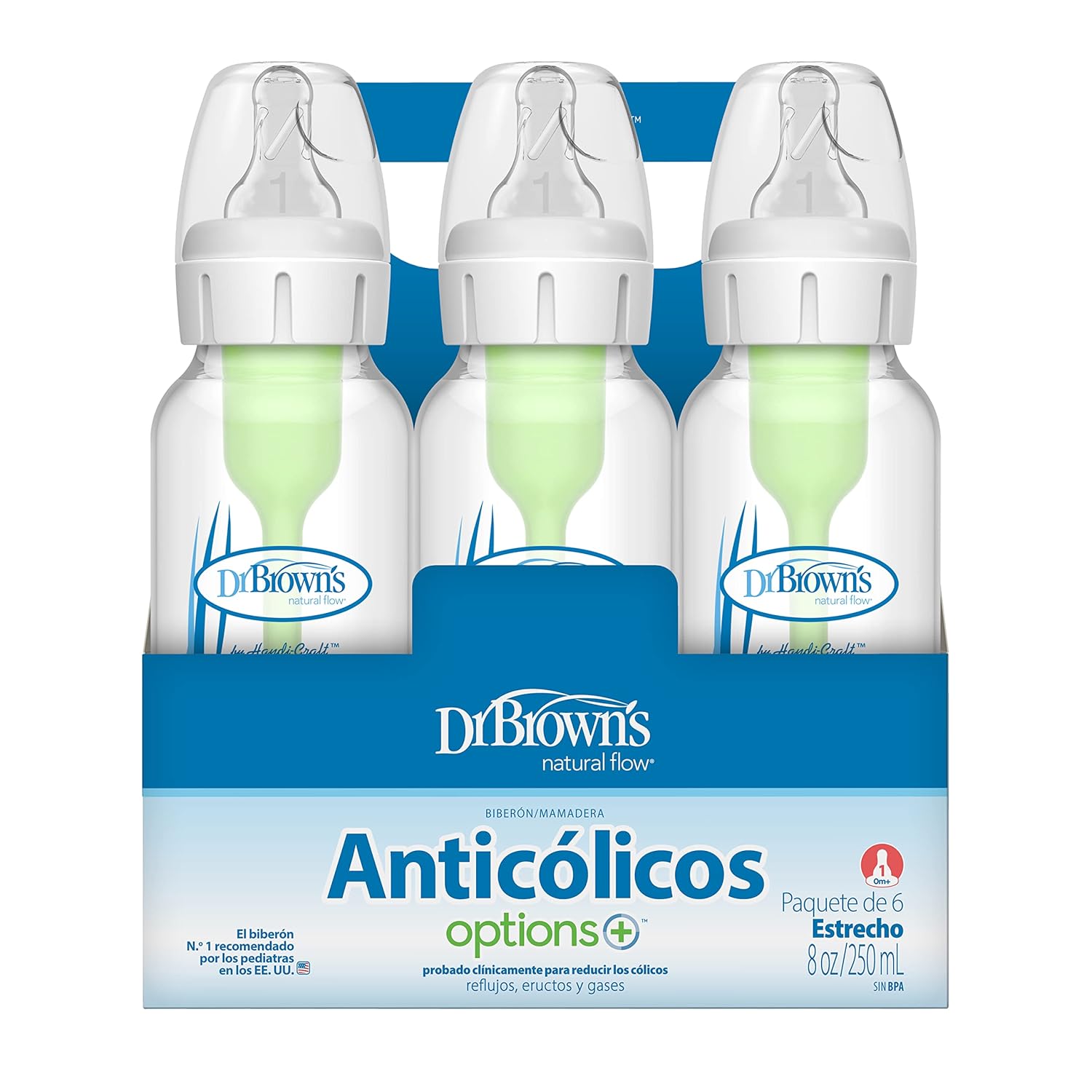 Dr. Brownu2019s Natural Flow® Anti-Colic Options+™ Narrow Baby Bottles 8 oz/250 mL, with Level 1 Slow Flow Nipple, 6 Pack, 0m+ Moon/Clouds Gift Set