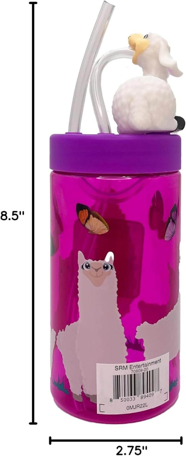 SIP WITH ME Kids Water Bottle, Toddler Cups, Tumbler with Lid and Straw, Travel Sippy Cup for Water or Milk, Kids Cups with Lids for Toddlers 3 and Up, BPA Free Plastic, 12 oz (Trend Zoo Llama)