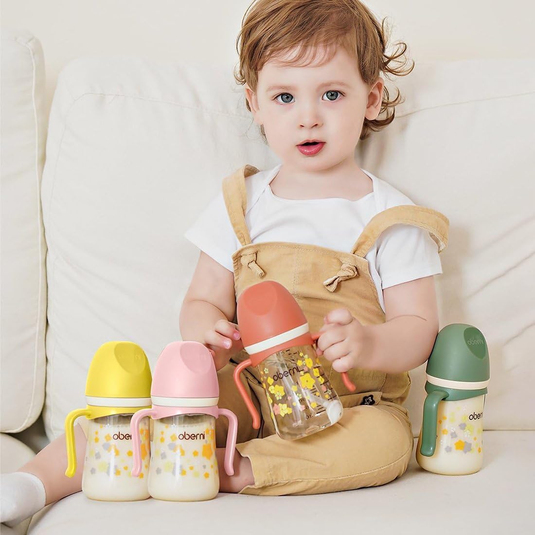 Oberni Toddler Sippy Cup 10oz, Weighted Straw Baby Drinking Water Bottle with Valved Spout for 6+ Months, 300ml/Orange/1Pack