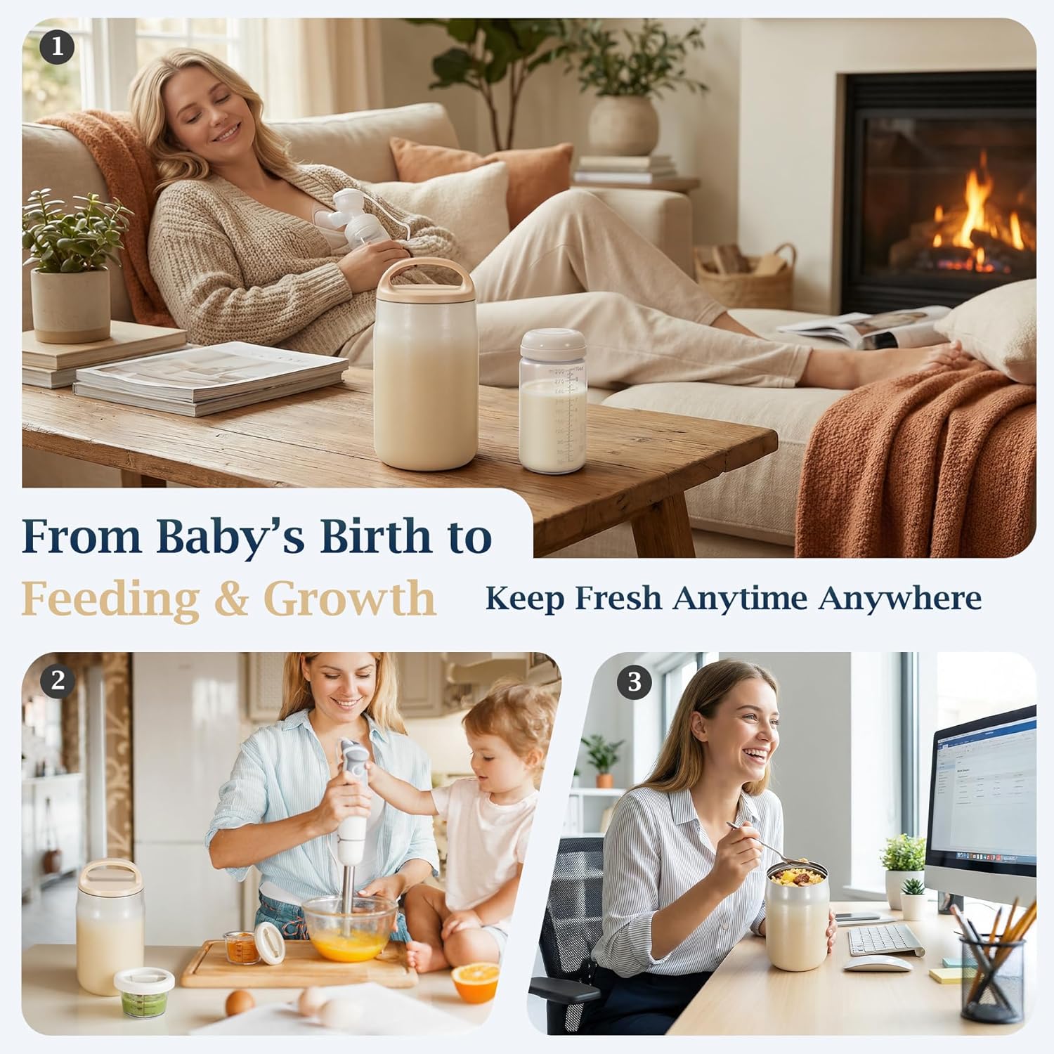 3-in-1 Breast Milk Cooler for 24H 360° Cooling, 11oz Breastmilk Chiller with Bottle & 8oz Baby Food Containers & 27oz Insulated Food Jar, Fits from Baby to Adult for Outdoor, Work & Travel - Mocha - Image 6