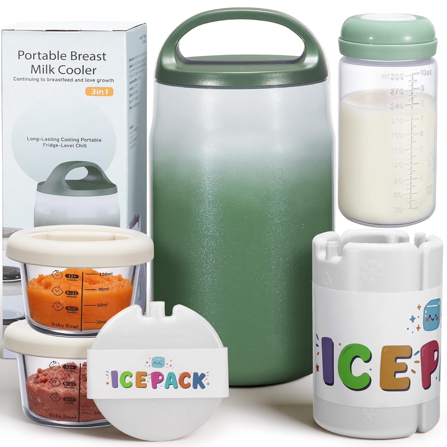 3-in-1 Breast Milk Cooler for 24H 360° Cooling, 11oz Breastmilk Chiller with Bottle & 8oz Baby Food Containers & 27oz Insulated Food Jar, Fits from Baby to Adult for Outdoor, Work & Travel - Mocha - Image 7