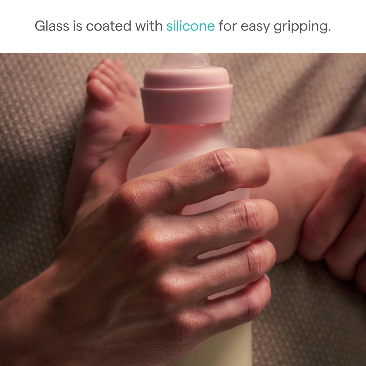 Munchkin Bond Silicone Coated Glass Baby Bottles - Anti-Colic Feeding System with Natural Feel Nipples, 4 Ounce, 2 Pack, White - Image 3