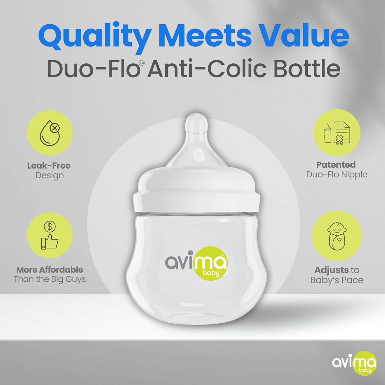 Avima Baby 4 oz Anti Colic Baby Bottles for Breastfed Babies - Slow Flow Nipples, Wide Neck Bottle, BPA Free - Newborn 0-3 Months, Stage 1 (Set of 3) - Image 4