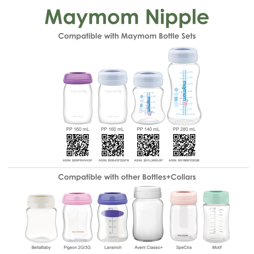 Maymom Wide-Mouth Milk Storage Feeding Collection Bottle with Nipple, Dome Cap, Bottle Top, SureSeal Sealing Disk; Compatible with Spectra Pump/Motif Luna; 5 pc (4.7Oz/140mL) - Image 7