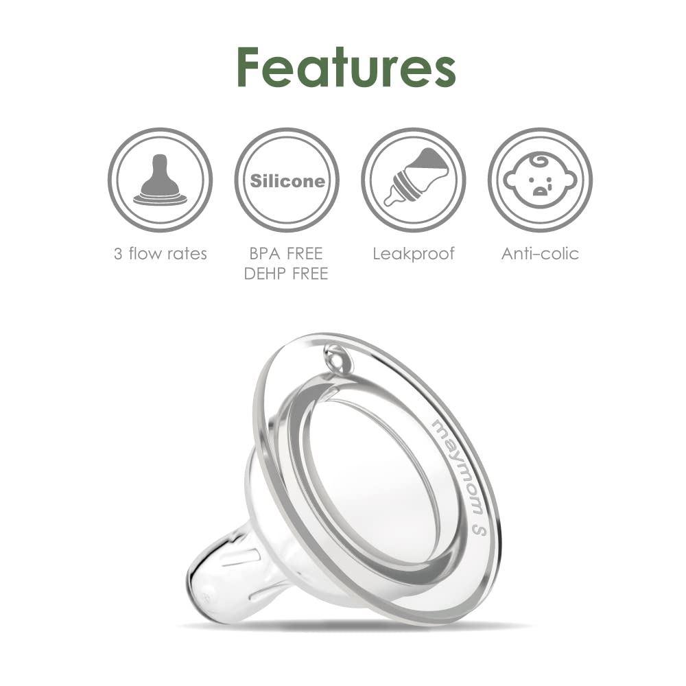 Maymom Wide-Mouth Milk Storage Feeding Collection Bottle with Nipple, Dome Cap, Bottle Top, SureSeal Sealing Disk; Compatible with Spectra Pump/Motif Luna; 5 pc (4.7Oz/140mL) - Image 8