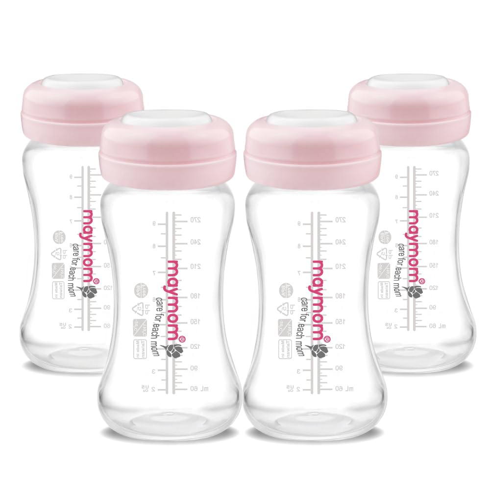 Maymom Wide-Mouth Milk Storage Feeding Collection Bottle with Nipple, Dome Cap, Bottle Top, SureSeal Sealing Disk; Compatible with Spectra Pump/Motif Luna; 5 pc (4.7Oz/140mL) - Image 9