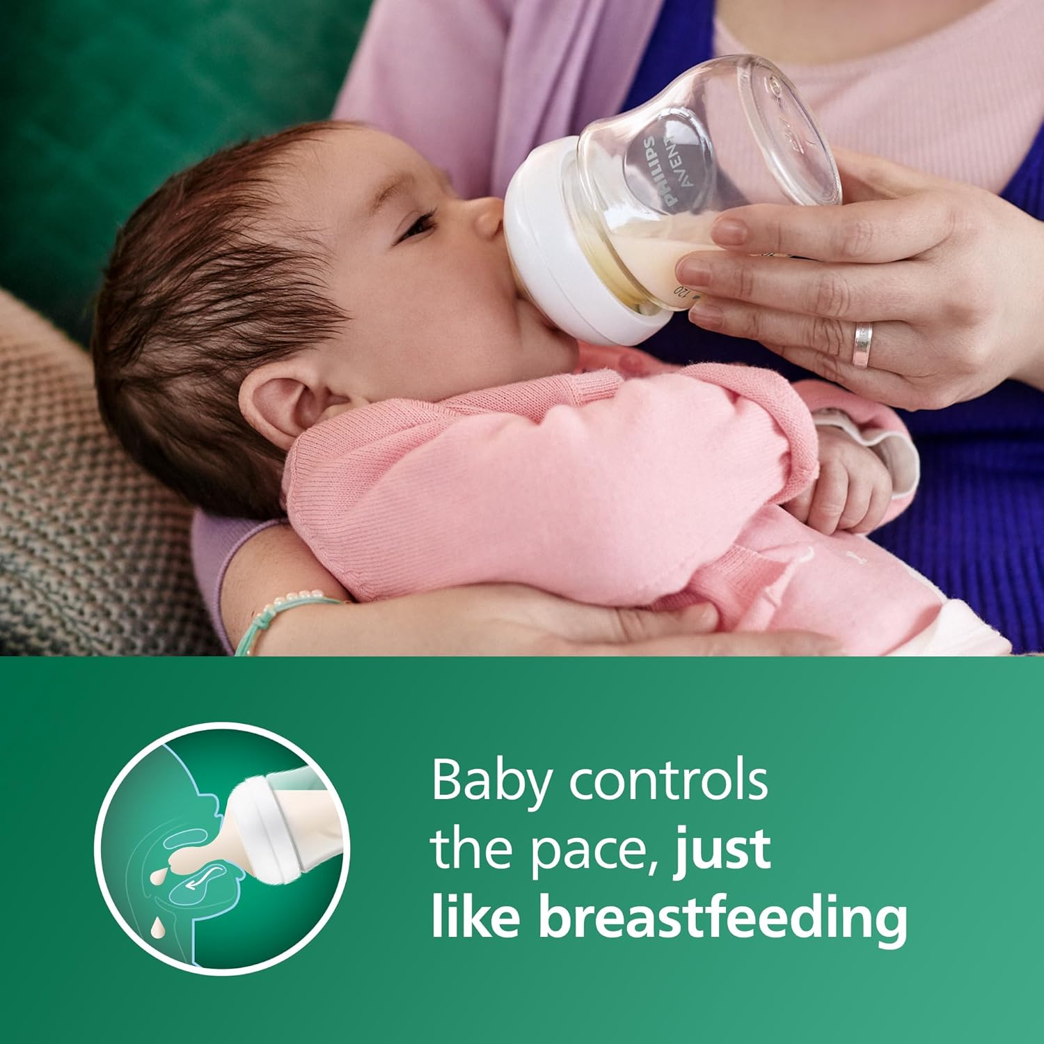 Philips Avent Natural Glass Baby Bottle with Natural Response Nipple (Slow Flow, Flow 2), 4oz, SCY910/01