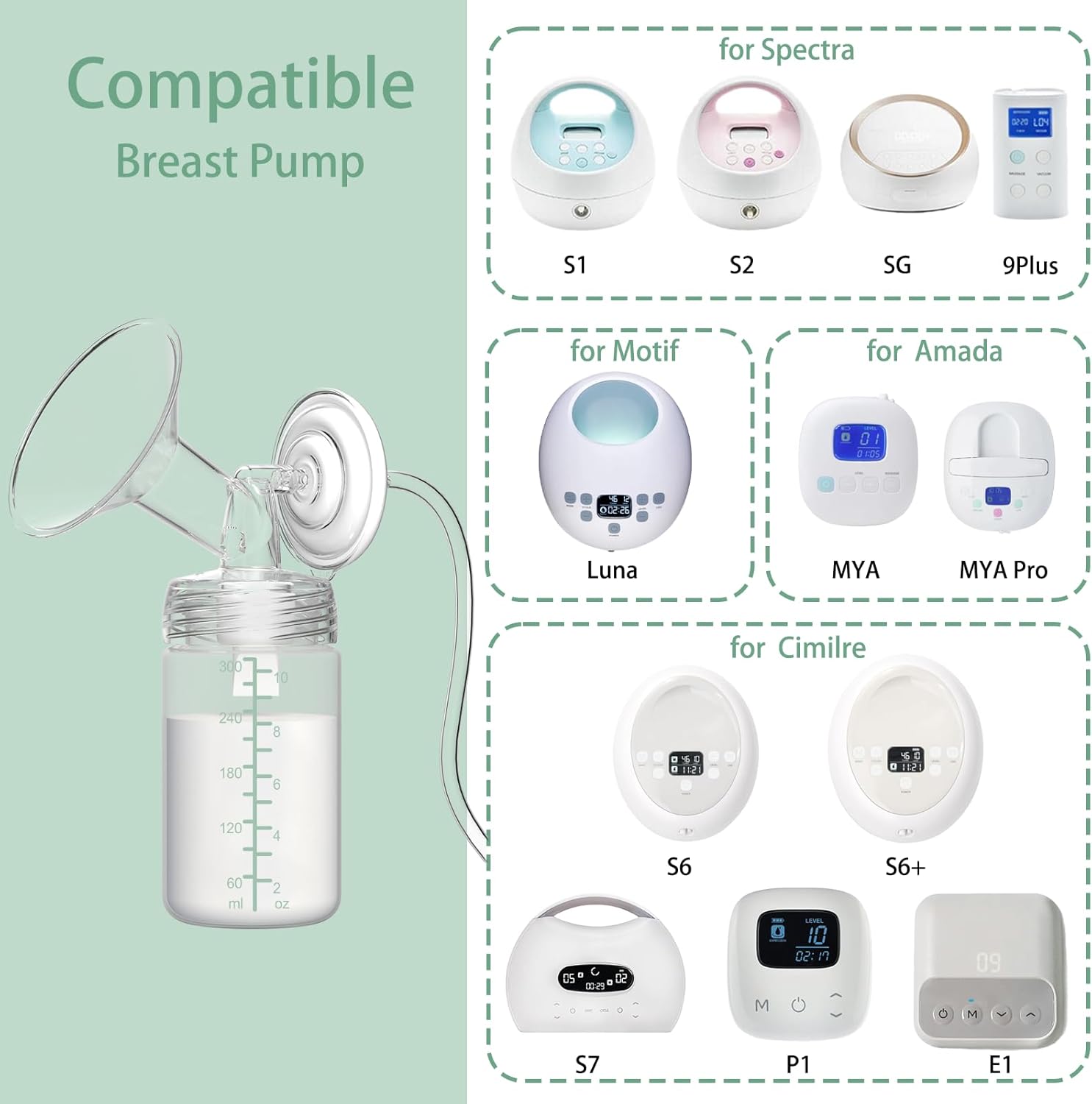 4pc 10oz Breastmilk Storage Bottle Compatible with SpectraS1 S2 9 Plus SG/Motif Luna/Others Wide-Mouth Flange, Breast Milk Container for Momcozy 22oz Portable Cooler, Pumping/Storage/Portable Bottle