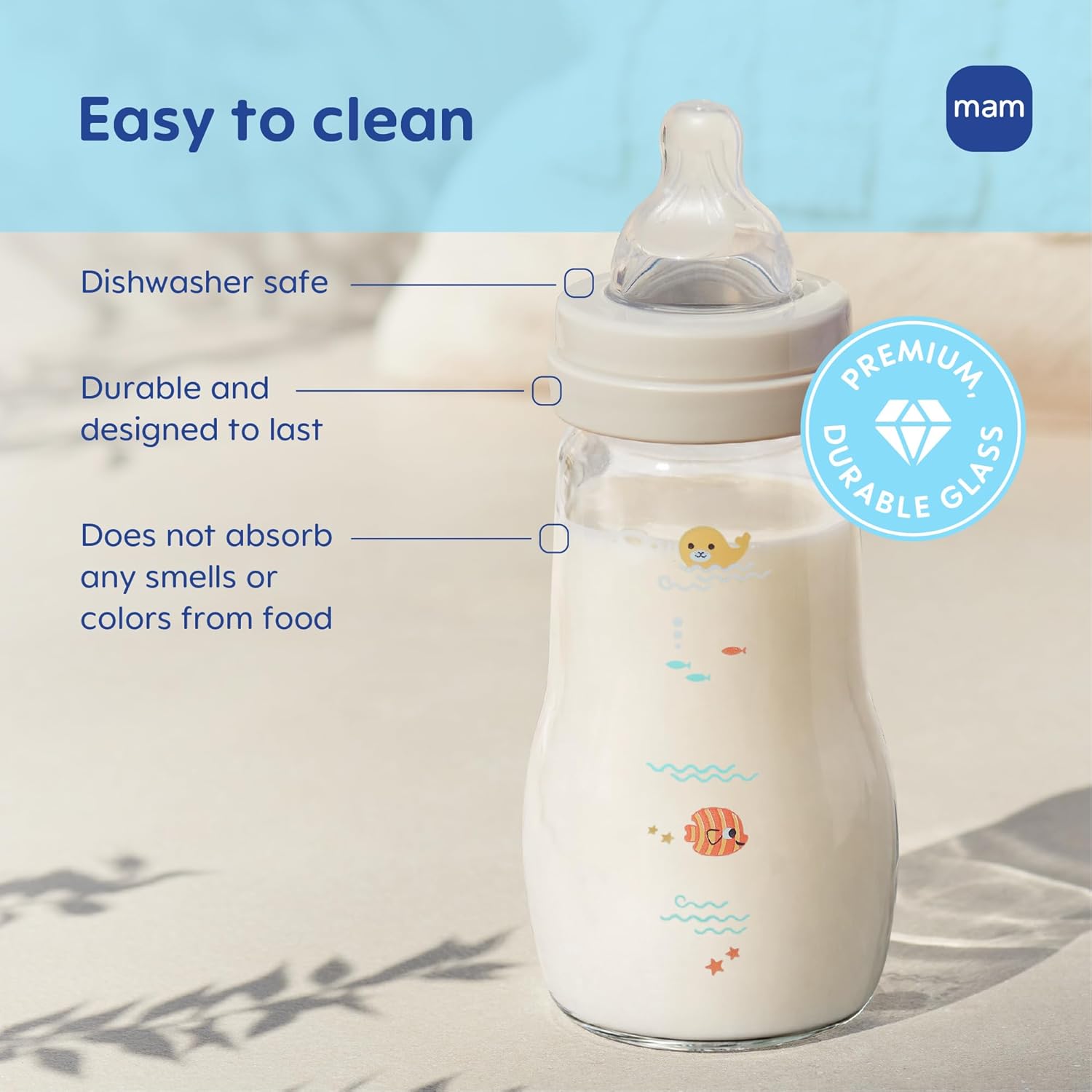 MAM 6oz Premium Glass Wide Neck Baby Bottle with Slow Flow Breastfeeding-Like Silicone Nipple, Easy to Clean,BPA Free, 0+ Months, Easy Switch Between Breast and Bottle, Made in Europe, 3 Pack Girl