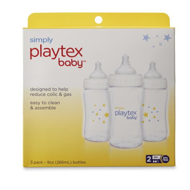 Playtex Baby Simply Playtex Complete Tummy Comfort Baby Bottles, 9 Oz (3 Count), Anti-Colic & Anti-Reflux Bottles for Newborn and Breastfeeding Babies, Feeding Essentials - Image 2