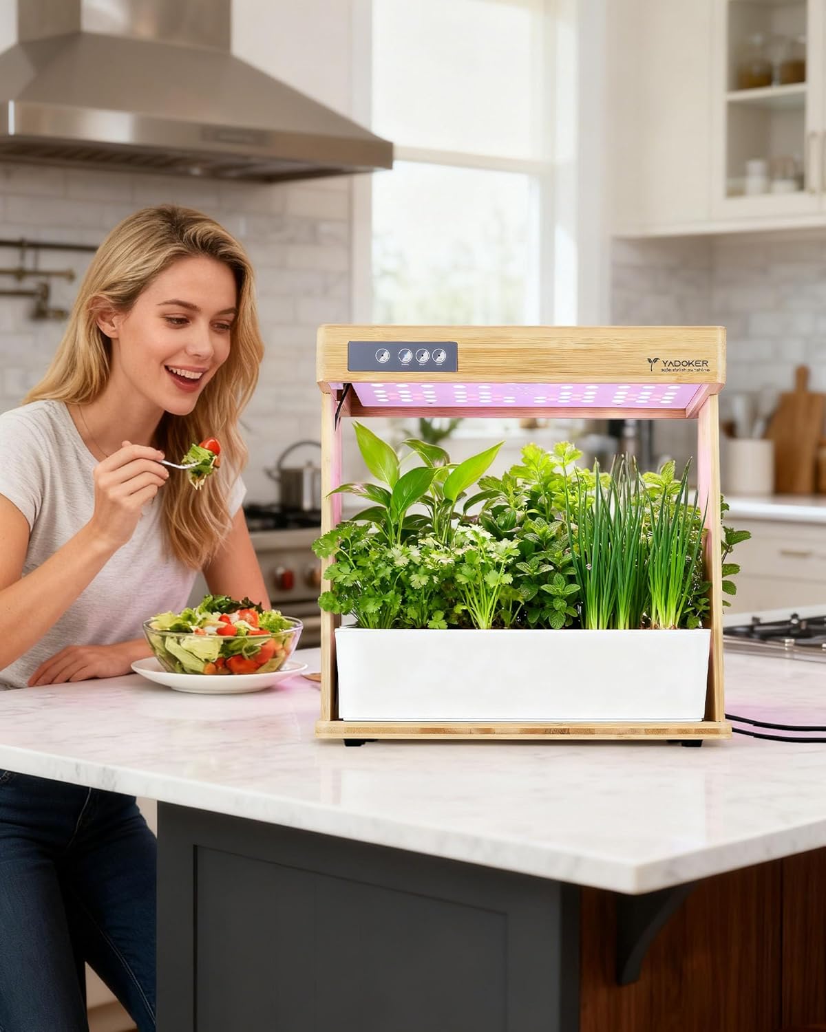 yadoker Indoor Hydroponic Garden System, 8 Pods Smart Growing Kit with LED Grow Light, Automatic Timer, Pump System & 3.5L Water Tank – Ideal for Herb Cultivation (No Seed)