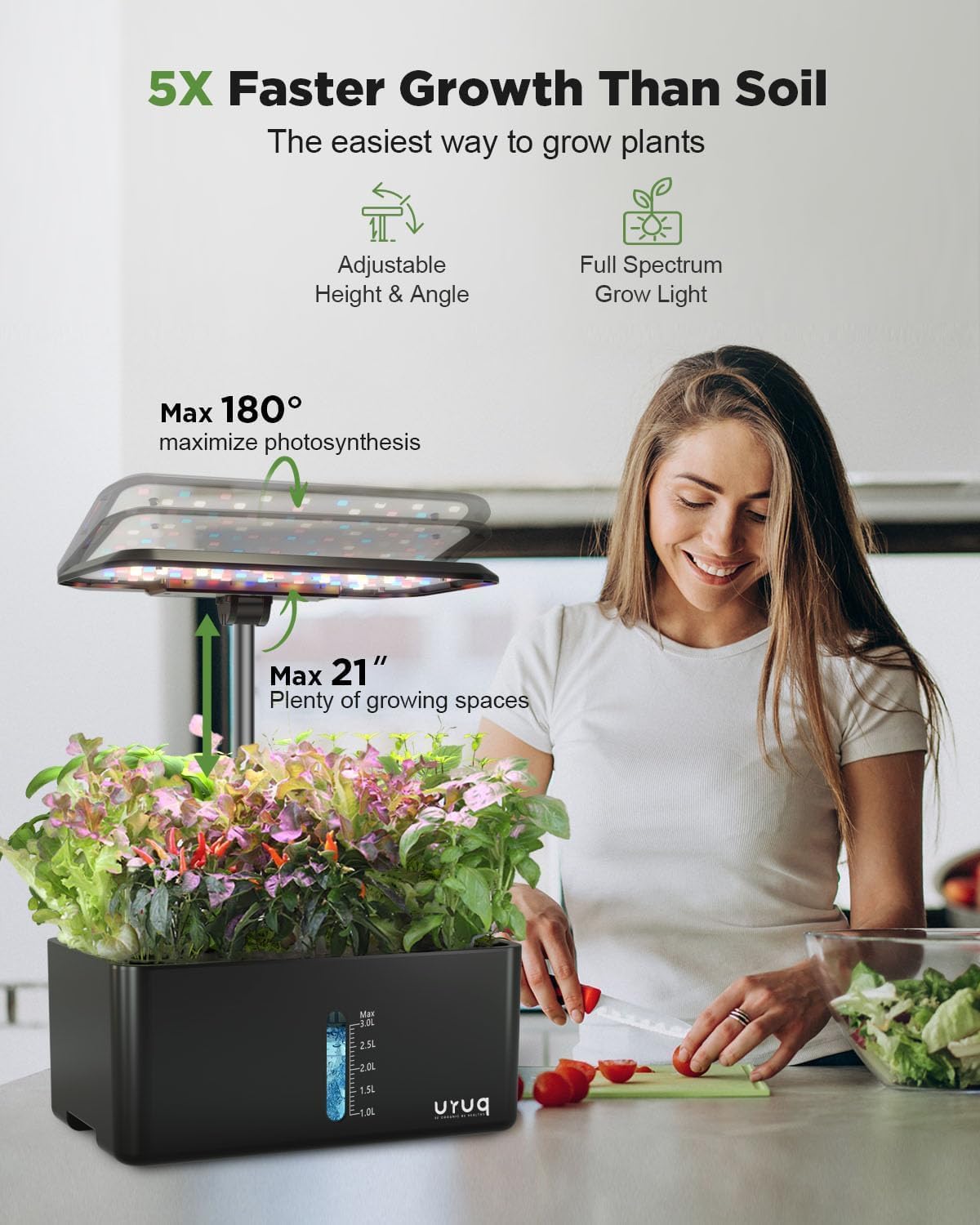 URUQ Hydroponics Growing System Garden: 8 Pods Indoor Herb Garden with Grow Light Plants Germination Kit Quiet Automatic Hydroponic Height Adjustable - Gardening Gifts for Women Kitchen
