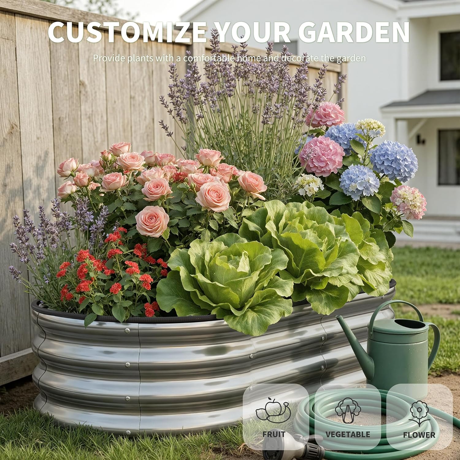 Anmiro Galvanized Metal Raised Garden Bed Kit for Outdoor Planter Boxes with Easy Assembly,Oval Large Galvanized Gardening Raised Bed for Vegetables, Fruits, Flower (Silver, 4 * 2 * 1ft-2P)