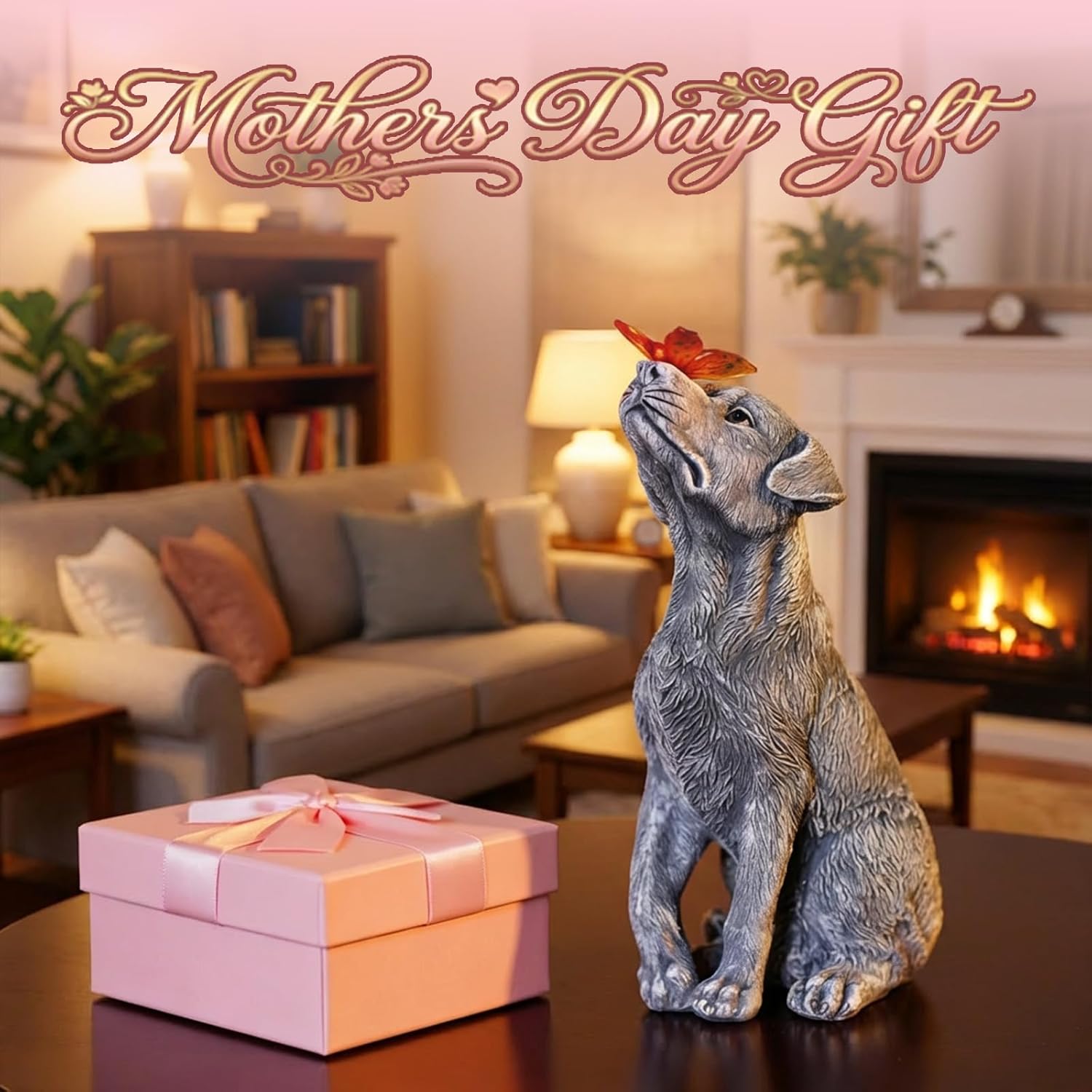 Fashionoda Garden Statue Dog Figurine Decor u2013 Outdoor Decoration with Butterfly for Garden Yard Lawn Home Decor Outside : Mothers Day Memorial Gifts for Women Mom Grandma